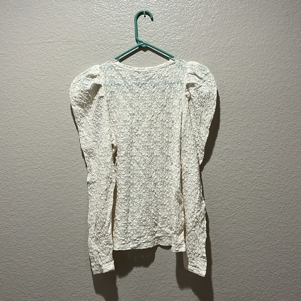 LOFT Women's Petite Floral Lace Pleated Puff Sleeve Top Ivory Sz MP stylish long - Picture 9 of 11